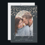 Bild 1-fotosträngljusskript modern bröllop spara datumet<br><div class="desc">Bild 1-fotosträngsljus i det moderna skriptet sparar datumkortet bröllop. Du kan anpassa färg i marinblått baker.</div>