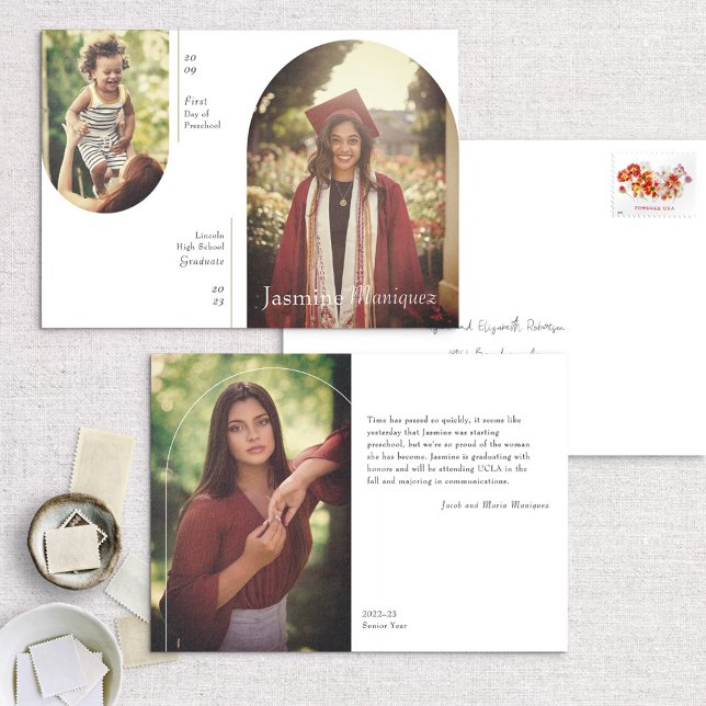 Bild 2 Foto då och nu Studenten-meddelande Inbjudningar (Skapare uppladdad)