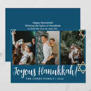 Bild 4 av Blue Calligraphy Happiest Hanukkah-famil Julkort
