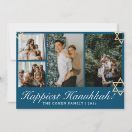 Bild 4 av Blue Calligraphy Happiest Hanukkah-famil Julkort