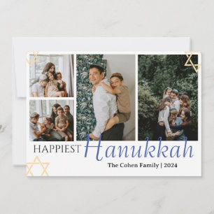 Bild 4 av Blue Calligraphy Happiest Hanukkah-famil Julkort