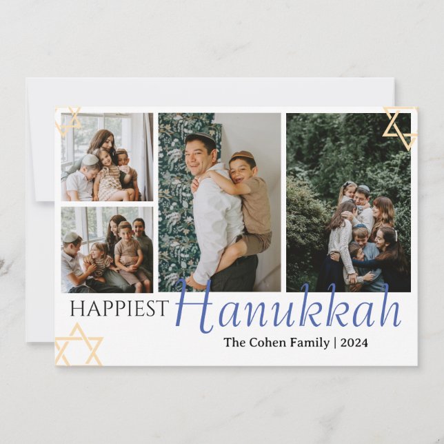 Bild 4 av Blue Calligraphy Happiest Hanukkah-famil Julkort (Framsida)