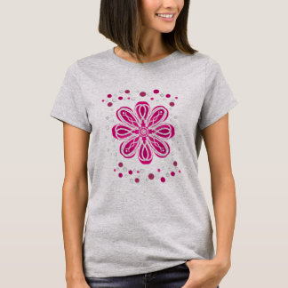 Bild av Abstrakt Röd och Vit blomma med punkter T Shirt