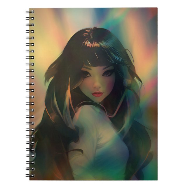 Bild av Anime Girl, omgiven av Regnbåge Light Anteckningsbok (Framsidan)