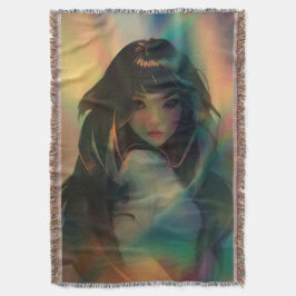 Bild av Anime Girl, omgiven av Regnbåge Light Filt