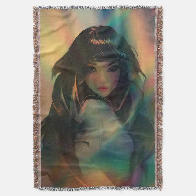 Bild av Anime Girl, omgiven av Regnbåge Light Filt (Framsidan Vertikal)