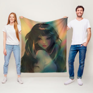 Bild av Anime Girl, omgiven av Regnbåge Light Fleecefilt