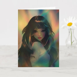 Bild av Anime Girl, omgiven av Regnbåge Light Kort