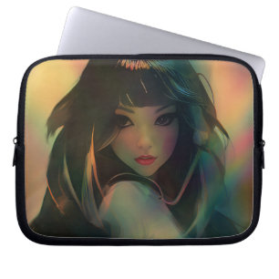 Bild av Anime Girl, omgiven av Regnbåge Light Laptop Fodral