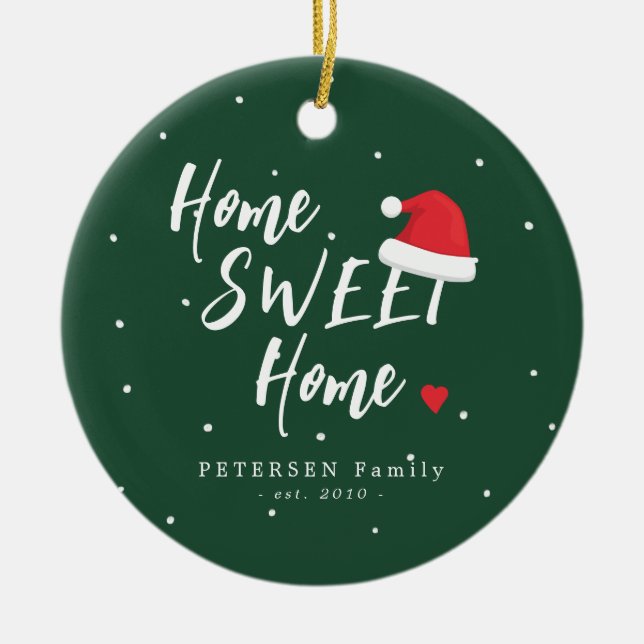 Bild av anpassningsbar-familjen namn hem, söt hem  julgransprydnad keramik (Framsidan)