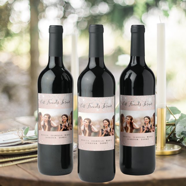 Bild av bästa vänner ro guld silver glitter vinflaska etikett (Skapare uppladdad)