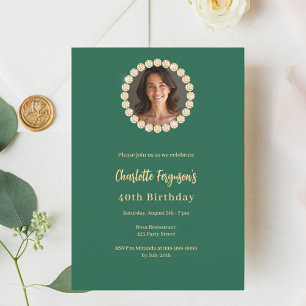 Bild av Birthday emerald grönt guld diamant Inbjudningar
