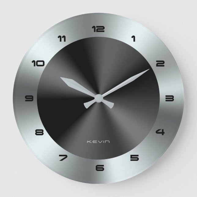 Bild av Black & Silver & Metallic Stainless Steel Stor Klocka (Framsida)