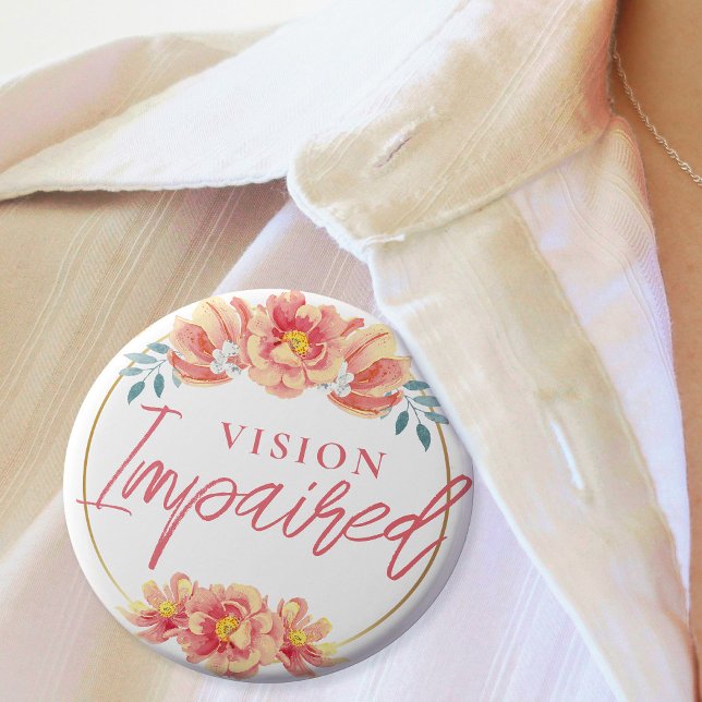 Bild av Blommigten Feminine Peach Ro Impared Knapp (Feminine Peach Rose Floral Script Vision Impared Button)