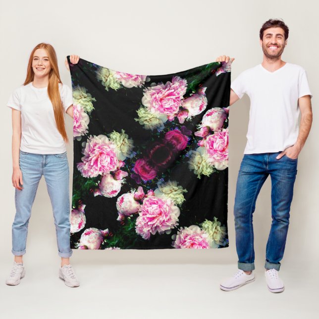 Bild av blommigten för vit peony-elegant rosa fleecefilt (På plats)