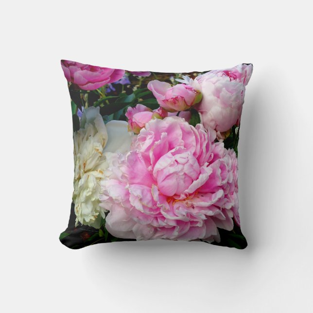 Bild av blommigten för vit peony-elegant rosa kudde (Framsida)