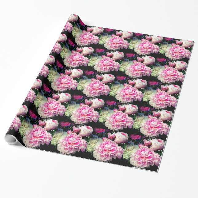 Bild av blommigten för vit peony-elegant rosa presentpapper (Utrullad)