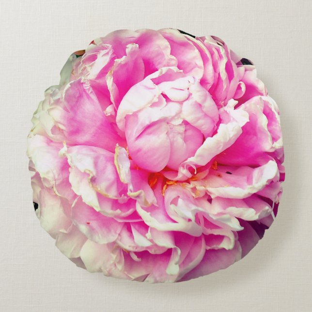 Bild av blommigten för vit peony-elegant rosa rund kudde (Framsidan)