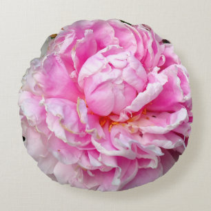 Bild av blommigten för vit peony-elegant rosa rund kudde