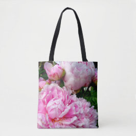 Bild av blommigten för vit peony-elegant rosa tygkasse