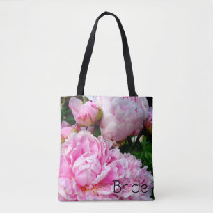 Bild av blommigten för vit peony-elegant rosa tygkasse