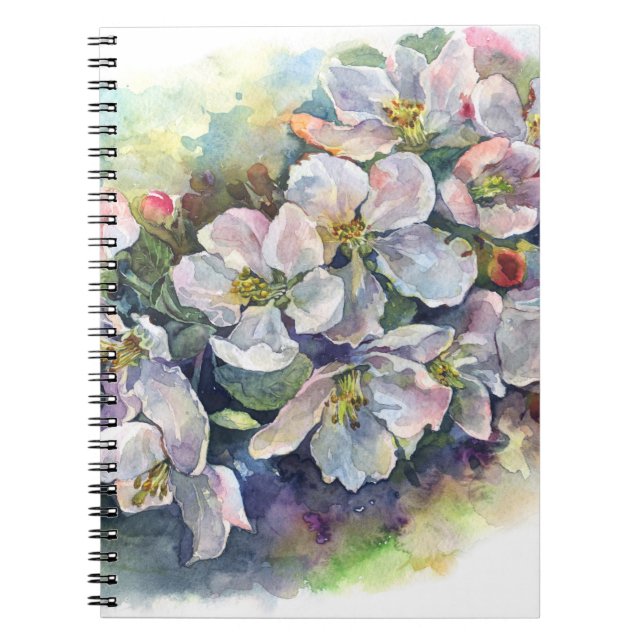Bild av blommor med vattenfärg, vitt äppelblomma anteckningsbok (Framsidan)