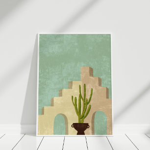 Bild av Boho Neutralt and Teal Abstrakt Illustrati Poster