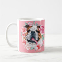Bild av bulldog vattenfärg i ro blommigt