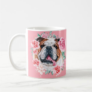 Bild av bulldog vattenfärg i ro blommigt kaffemugg