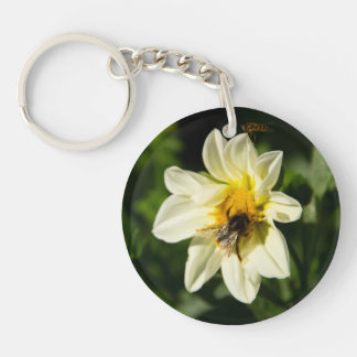 Bild av bumblebee och vit dahlia