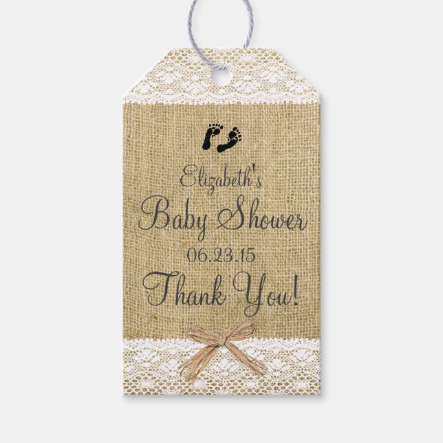 Bild av Burlap och Snöre - Babykläder Presentetikett (Framsidan)