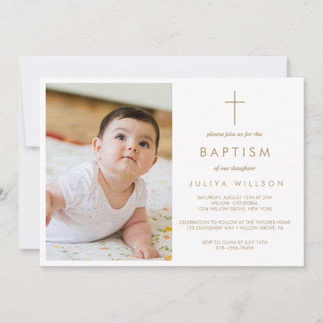 Bild av chic Guld Baptism baby Inbjudningar (Framsida)