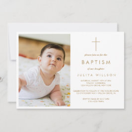 Bild av chic Guld Baptism baby Inbjudningar