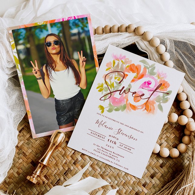 Bild av chicen Modern söt pastel blommigt Sweet 16 Inbjudningar (Modern pretty pastel floral chic photo Sweet 16 Invitation)
