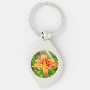 Bild av Cute big Lily-blomma Swirl Silverfärgad Nyckelring