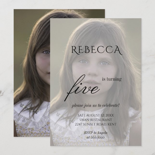 Bild av cute-tjejen födelsedagsfest inbjudan (Fram/baksida)