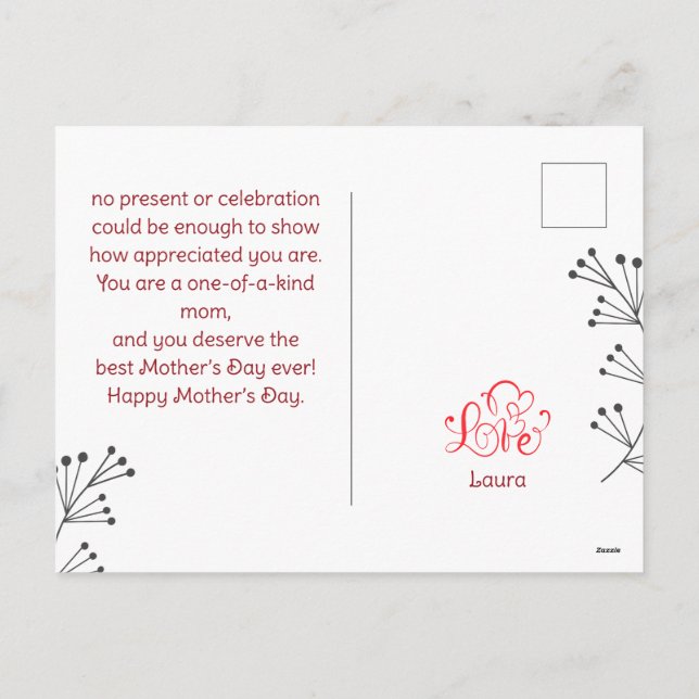 Bild av den enkla blomman mamma och baby i lycklig helg vykort (Baksida)