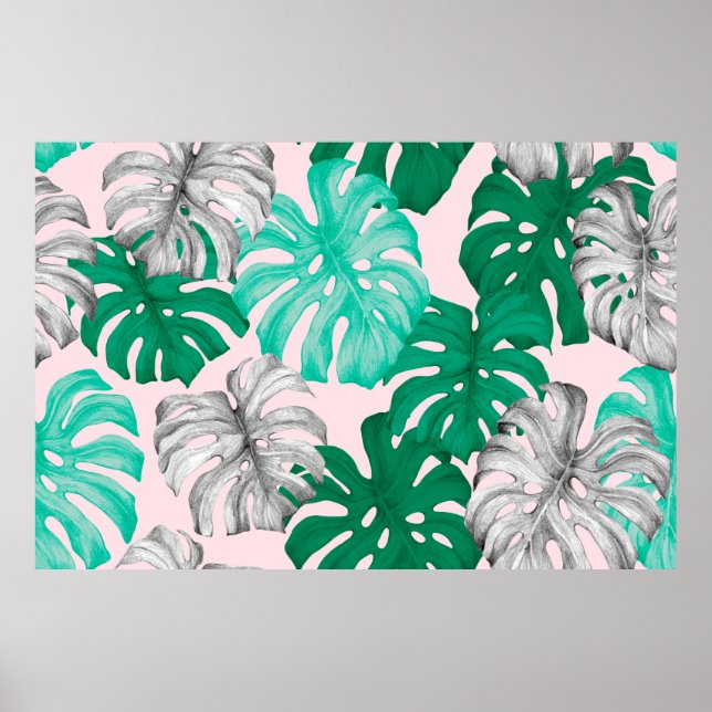 Bild av den tropiska monstera löv hand plockade p poster (Framsidan)