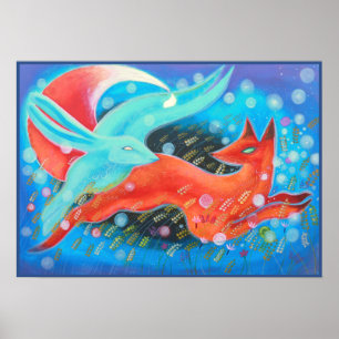 Bild av djur, räv och hare. poster