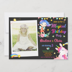 Bild av Flickor för mejerifödelsedag och Unicorn-f Inbjudningar