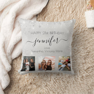Bild av födelsedagstjugovän silver glitter kudde