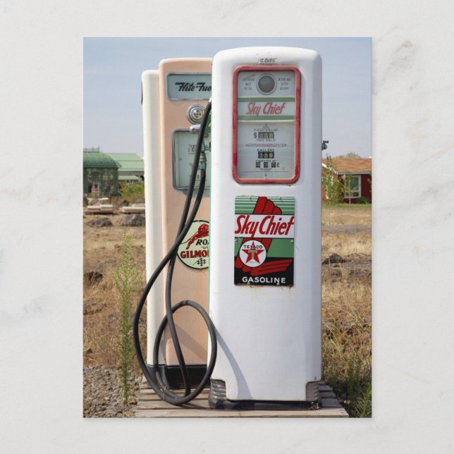 Bild av gammal gaspump vykort (Framsida)
