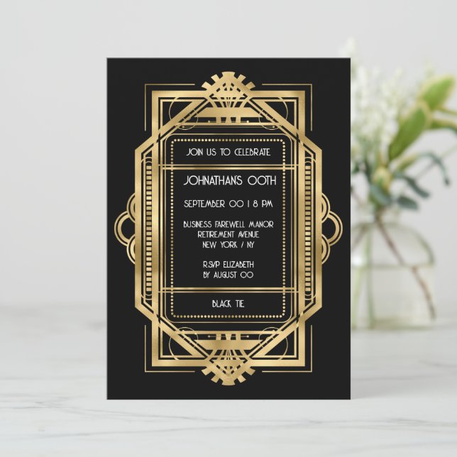 Bild av Gatsby art deco guld ram DIY party Inbjudningar (Stående Fram)