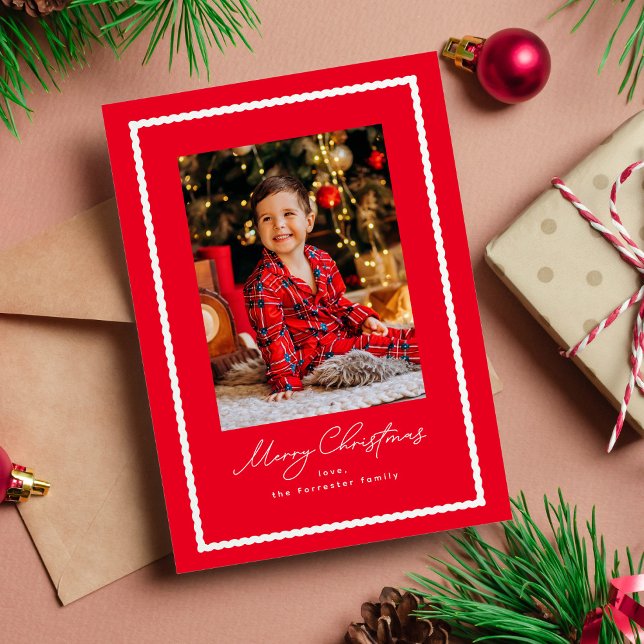 Bild av god jul, röd och vit ram julkort (Skapare uppladdad)