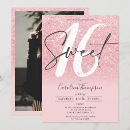 Bild av gradient chic i Girly rosa glitter Sweet 1 Inbjudningar