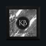 Bild av Grått Marble Anpassningsbar Monogram Smyckeskrin<br><div class="desc">Elegantens bild av grått från marble struktur med svart cirkel och anpassade monogram.</div>