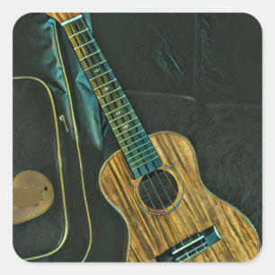 Bild av guitar-spelare i vintage fyrkantigt klistermärke