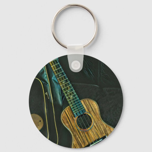 Bild av guitar-spelare i vintage nyckelring (Framsida)