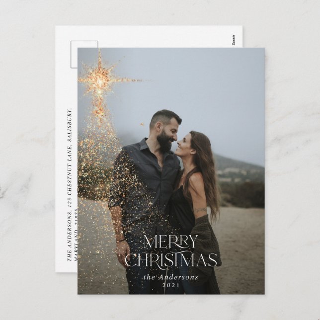 Bild av guld glitter gnistra god jul helg vykort (Fram/baksida)