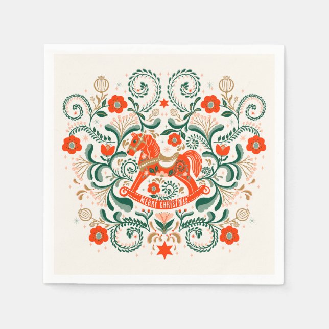 Bild av julrockande häst Poste Pappersservett (Framsidan)